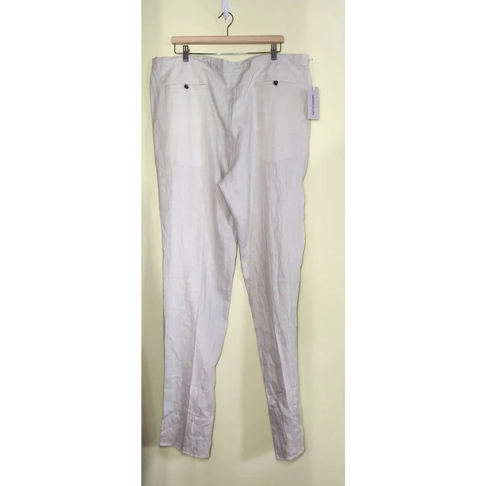 Modelcloth Volos Linen Trousers Mens 40 Light Sand Drawstring Pants Classic